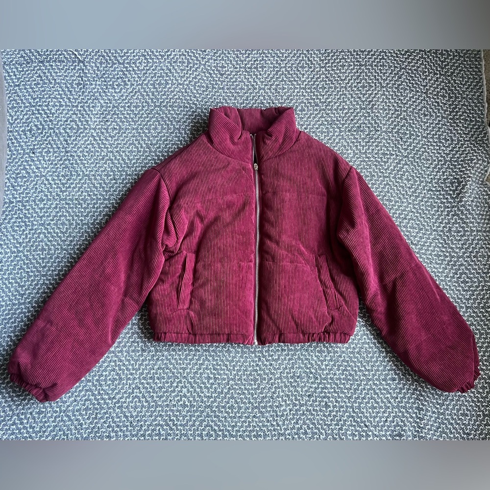 Love Tree Women’s Medium Corduroy Burgundy Puffer Zip-Up Jacket